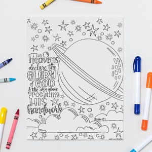 The Heavens Declare the Glory of God - Psalm 19 Creation and Space Coloring Page for Children and Adults