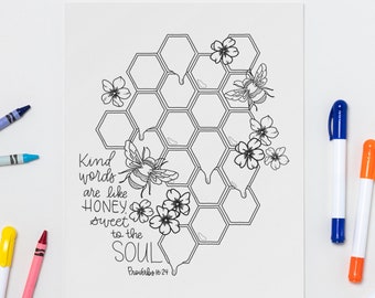 Kind Words are like Honey - Proverbs 16:24 Printable Coloring Page