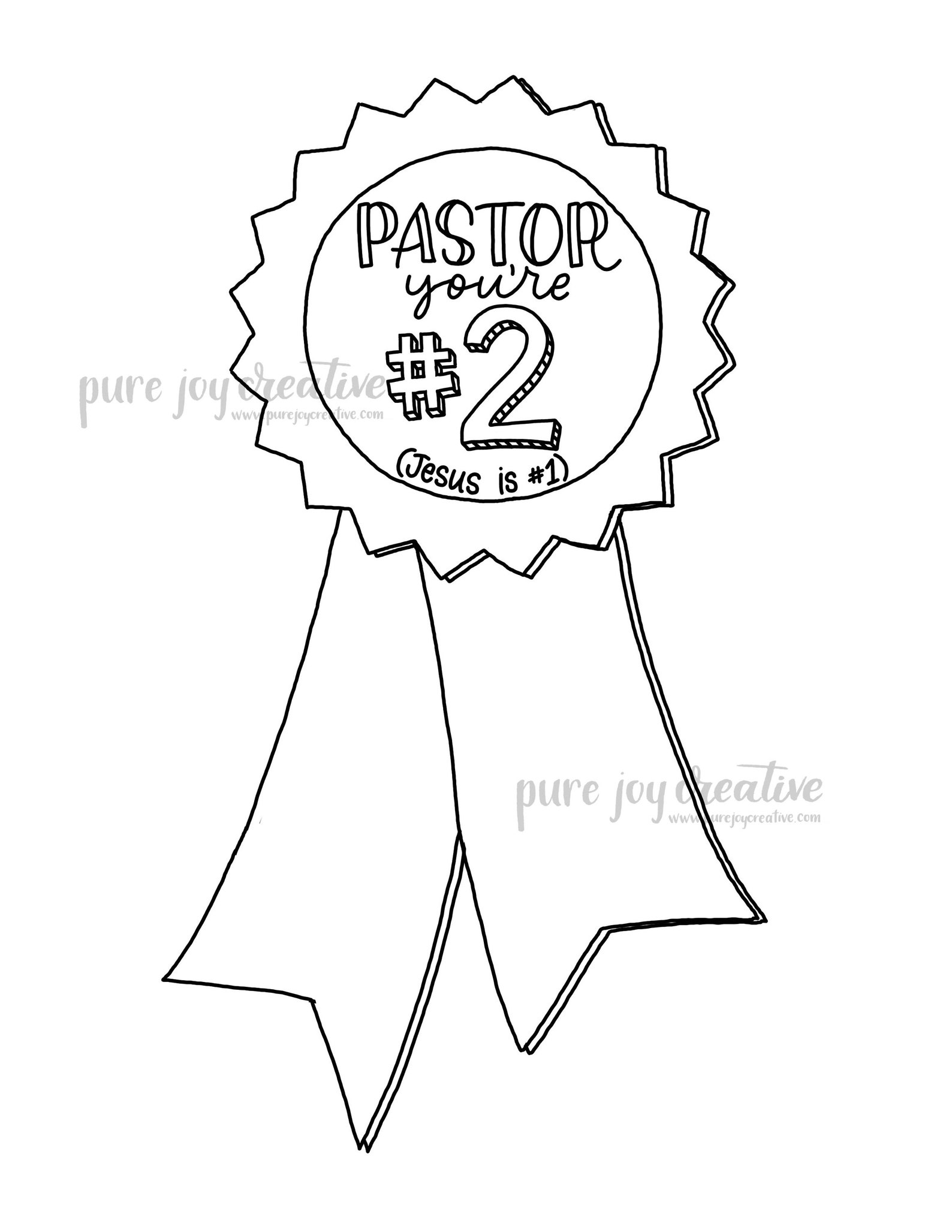 Pastor Appreciation Coloring Page: 'you're #2' Ribbon (digital Download ...