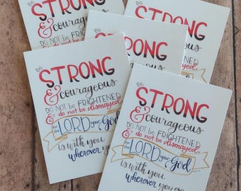 Postales con versículos bíblicos en acuarela: Sé fuerte y valiente, versículo bíblico (paquete de 5)