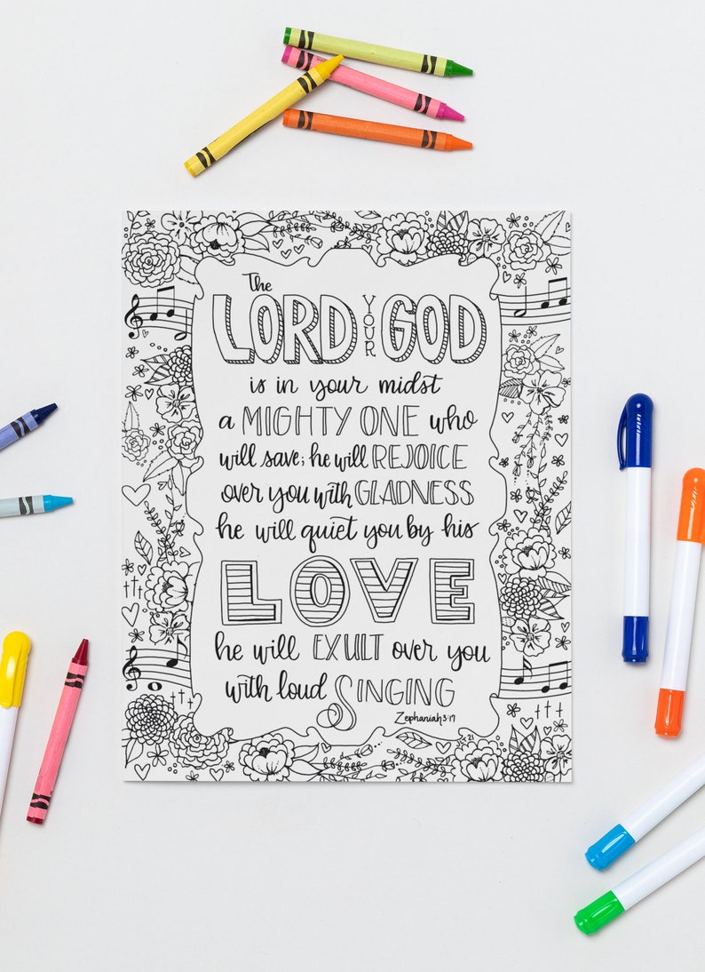 Zephaniah 3:17 Coloring Page PDF Digital Download image 1