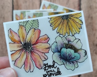 God Will Provide Christian Vinyl Sticker Watercolor Floral Faith Decal Encouragement Gift for Christian Moms and Teachers