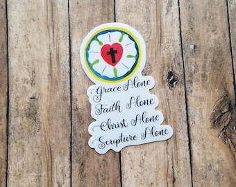 Luther&#39;s Rose and Solas Vinyl Sticker, Christian Sticker, Lutheran gift, Jesus Sticker, Faith Sticker, Pastor Appreciation