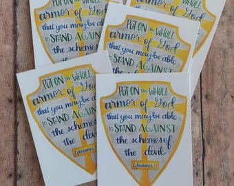 Postales con versículos bíblicos en acuarela: La armadura completa de Dios, versículo bíblico (paquete de 5)