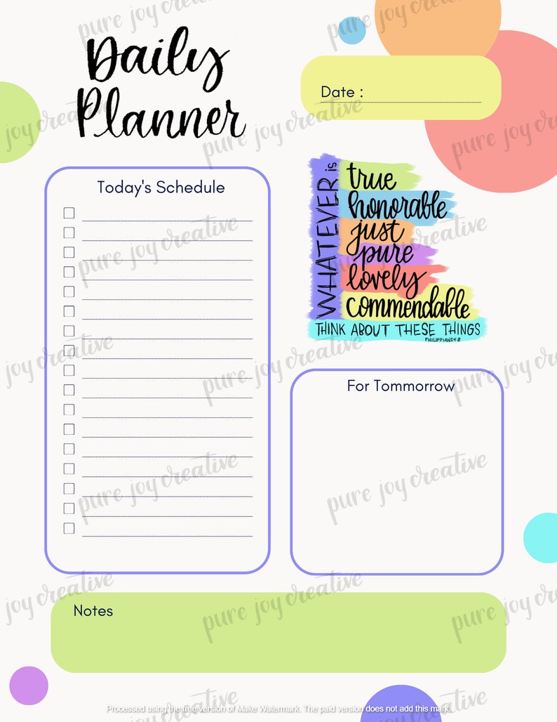 Philippians 4:8 Daily Planner Printable image 3