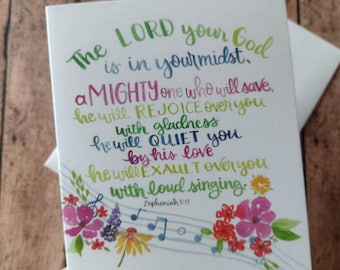 Regocíjate por ti con el canto de Sofonías 3 versículo bíblico tarjeta de felicitación regalo cristiano