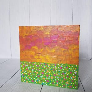 Abstract colorful flower landscape 6x6 acrylic painting on wood Hand painted Floral Painting gift item Customizable