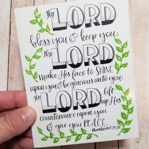 The Lord Bless You and Keep You - Numbers 6:24-26 Doxology Christian Note Card, Leaves and words, Church card, All occasions, blank inside