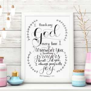 Ich danke meinem Gott Schrift Printable - Philipper 1:3-4 Digital Download