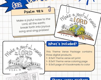 Make a joyful noise coloring page Classroom Scripture Theme Verse Download Printable Bookmarks Full Color Print Psalm 98:4 Digital Download
