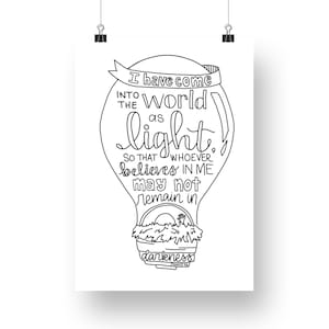 Light of the World John 12:46 Bible Verse coloring page Christian Art Bible Journaling Visual Faith Hand drawn digital download