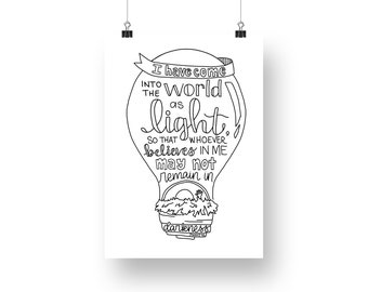 Light of the World - John 12:46 Coloring Page Digital Download