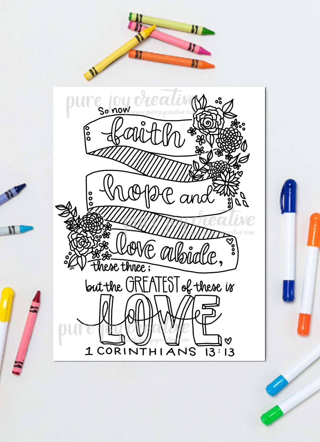 1 Corinthians 13 Coloring Page Faith Hope Love Design (digital Download ...