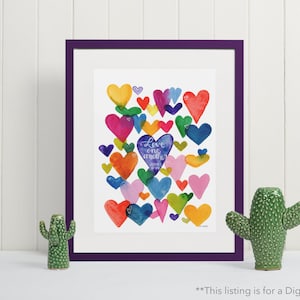 Love One Another John 13:34 - Watercolor Hearts Scripture Art Print