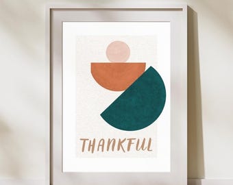 Thankful Typography Print | Neutral Boho Home Decor (Instant Download)