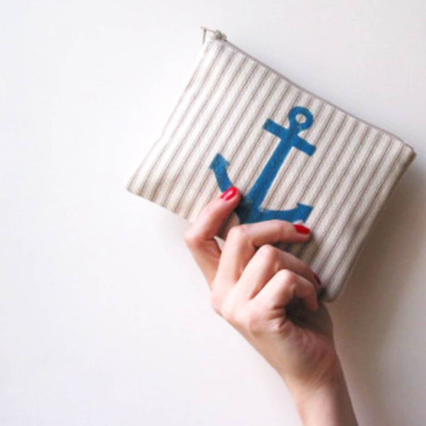 Screenprint Anchor Beige Ticking Stripe Change Purse