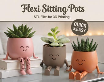 Vaso con faccina felice STL | Vaso con gambe flessibili | Vaso con sorriso carino STL | Vaso per piante grasse articolato | Download immediato del file di stampa 3D