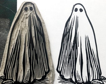 Ghost linocut print