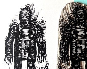 The Wicker Man folk horror linocut print