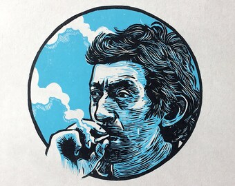 G is for Serge Gainsbourg linocut print