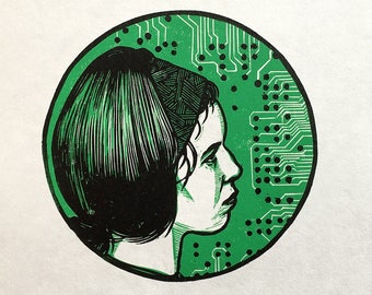 D is for Delia Derbyshire linocut print