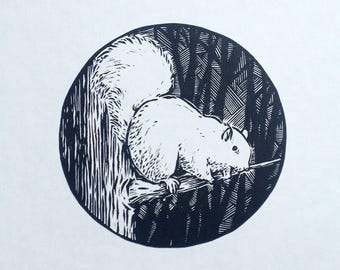 Squirrel linocut print