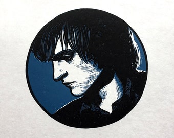 E is for Mark E Smith linocut print