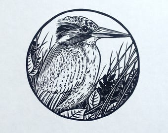 Kingfisher linocut print