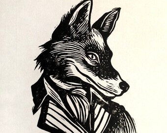 Reynard the Fox linocut print