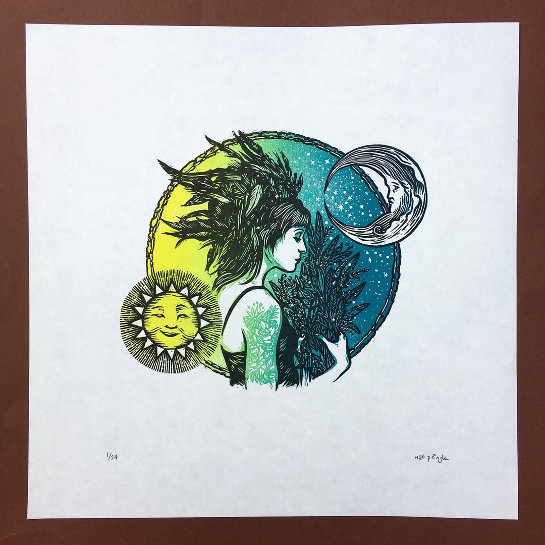 Vernal Fall Linocut Vernal Equinox Linocut Print - Etsy UK