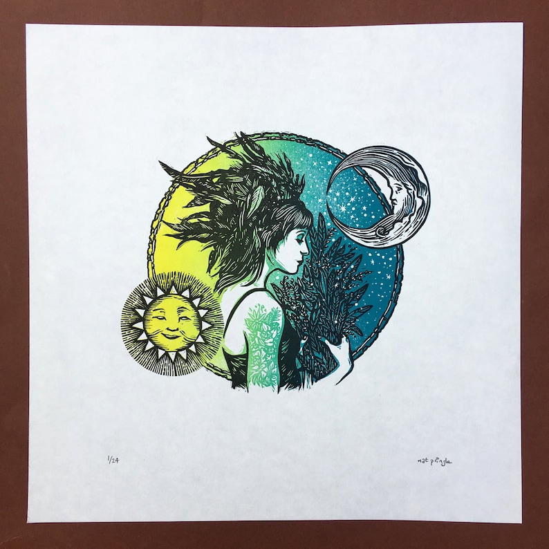 Vernal Equinox linocut print
