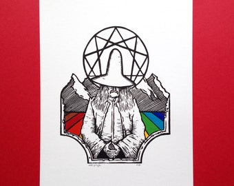 The Holy Mountain linocut print