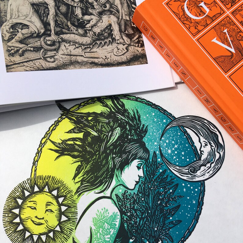 Vernal Equinox linocut print