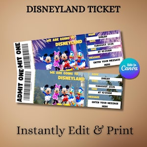 Editable Surprise Disneyland Ticket | Disneyworld Boarding Pass | Printable Theme Park Gift | Canva Template | Instant Digital Download