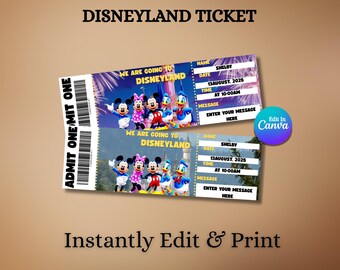 Surprise Disneyland Ticket: Editable Canva Template (Digital Download)