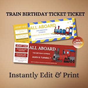 Train Birthday Ticket Invitation: Editable Party Pass (Digital Download)