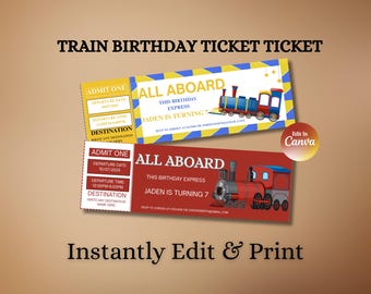 Train Birthday Ticket Invitation: Editable Party Pass (Digital Download)