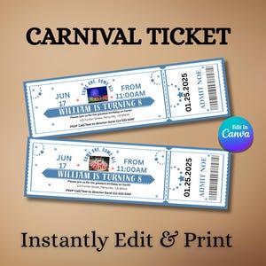 Carnival Ticket Birthday Invitation | Editable Circus Party Ticket | Printable Birthday Invite | Fun DIY Ticket Template