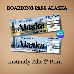 Boarding Pass Alaska | Surprise Trip Reveal Ticket | Printable Flight Gift | Editable Travel Pass | Alaska Vacation | Digital Download