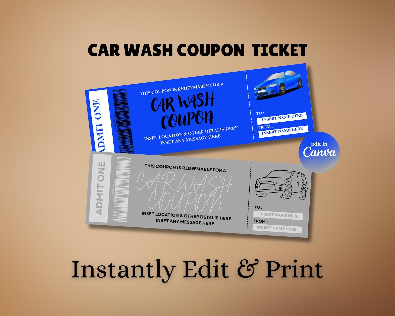 Car Wash Coupon Template Editable Voucher Design, Printable Gift