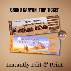Grand Canyon Surprise Trip Gift Ticket – Editable Boarding Pass | Printable Vacation Ticket | Graduation & Birthday Gift Idea