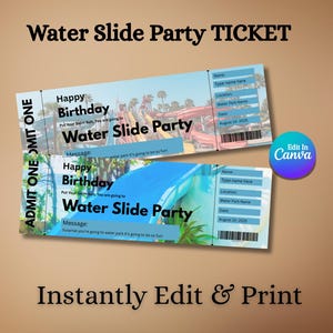Wasserpark-Eintrittskarte | Bearbeitbarer Season Pass für Kinder | Ausdruckbare Überraschungsgutschein | Canva Vorlage | Sofortiger digitaler Download