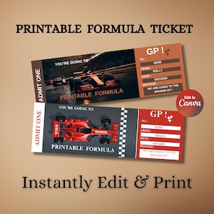 Printable Formula Ticket | Editable Race Day Surprise Gift | Faux Racing Pass | Car Lover Experience | Instant Download