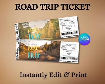 Road Trip Surprise Ticket: Editable Vacation Reveal, Holiday Surprise Ticket, Canva Template  (Instant Download)