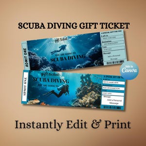 Scuba Diving Gift Ticket Template – Unique Surprise Gift Idea, Editable Dive Voucher, Adventure Certificate, Instant Download