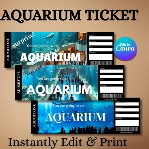 Aquarium Ticket Surprise Gift | Editable Printable Voucher for Birthday or Holiday | Under the Sea Party Reveal | Instant Download Pass