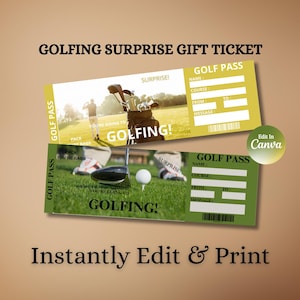 Golfing Surprise Gift Ticket | Personalized Golf Trip Voucher | Printable Golf Invitation | Surprise Vacation Ticket Template