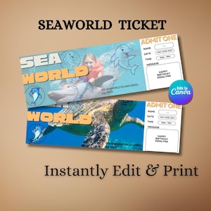 Ausdruckbare Sea World Überraschungs-Trip-Karte | Seaworld Urlaub offenbaren | Bordkarte Stil Geschenkkarte | Canva Bearbeitbar |