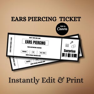 Ears Piercing Ticket Template, Printable Piercing Gift Card, Editable Ear Voucher, Digital Coupon, Gift Certificate for Her or Teen