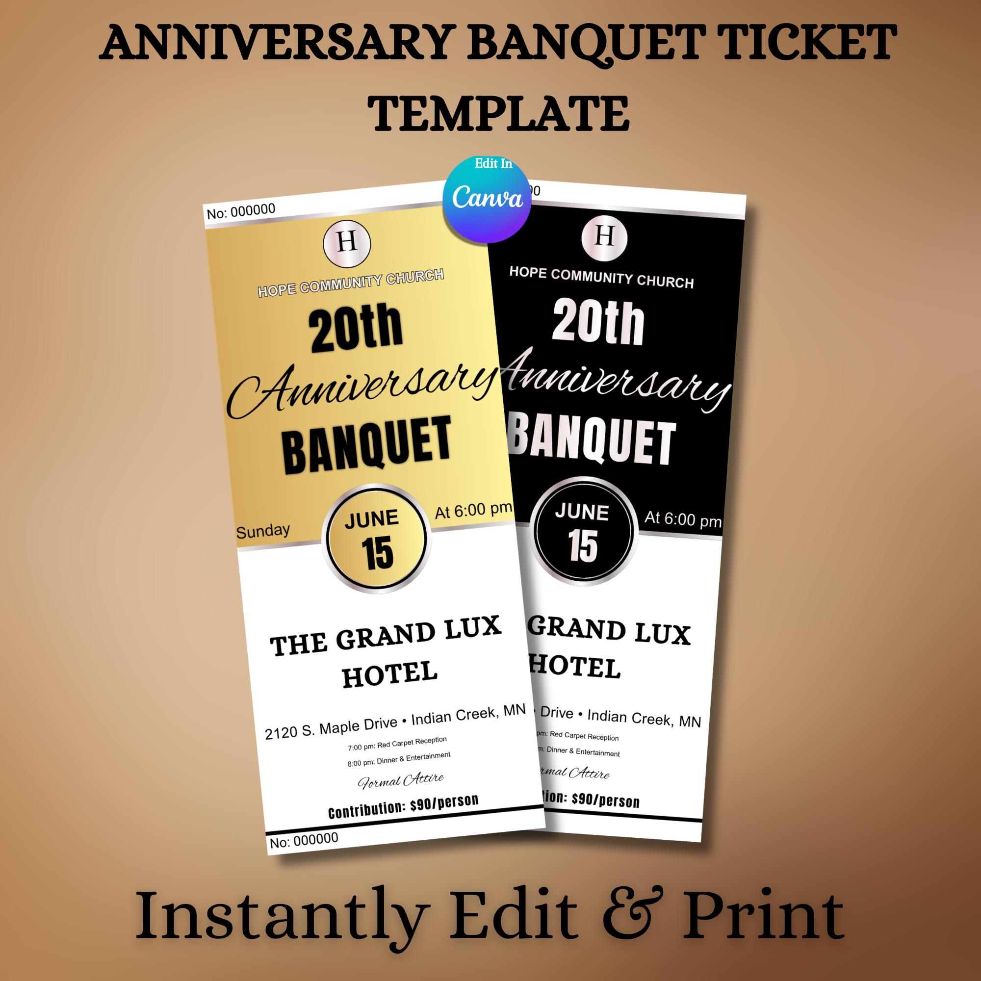 Anniversary Banquet Ticket Template, Editable Canva Gala Ticket ...